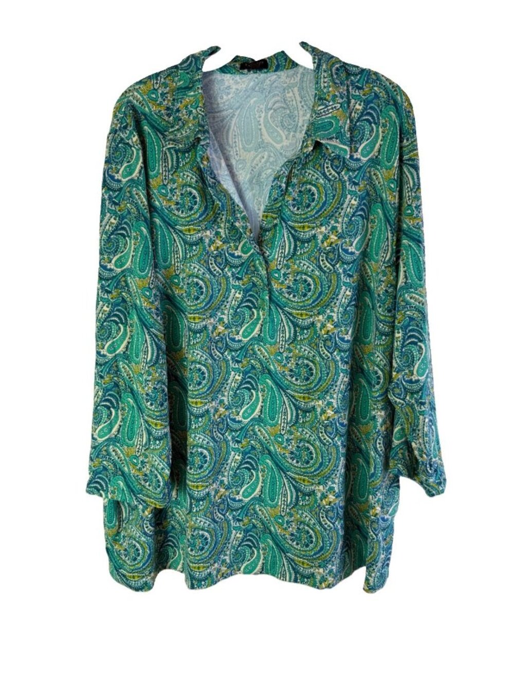 Talbots Shirt Top Rainbow Paisley 3/4 Sleeve Slinky Coastal Beach